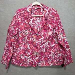 Studio Works Floral Linen Blend Jacket Blazer 1X Plus Pink White Orange Vibrant